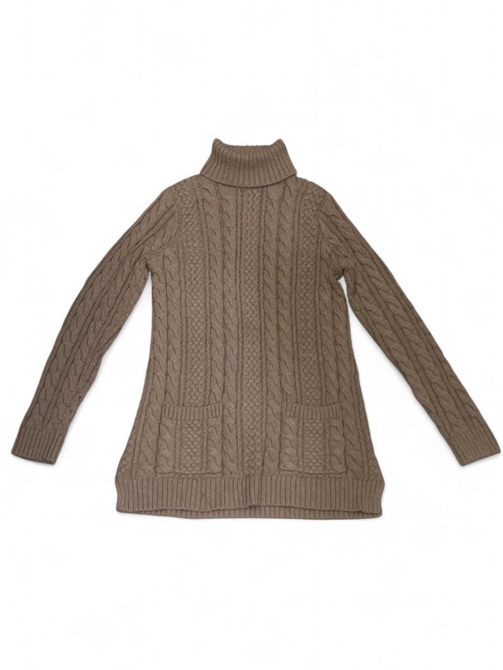 JEANNE PIERRE Taupe Cable Turtleneck Sweater